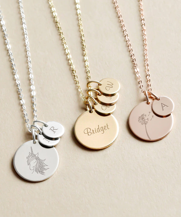 Personalized Ava Medium Disk & Tiny Disk Necklace