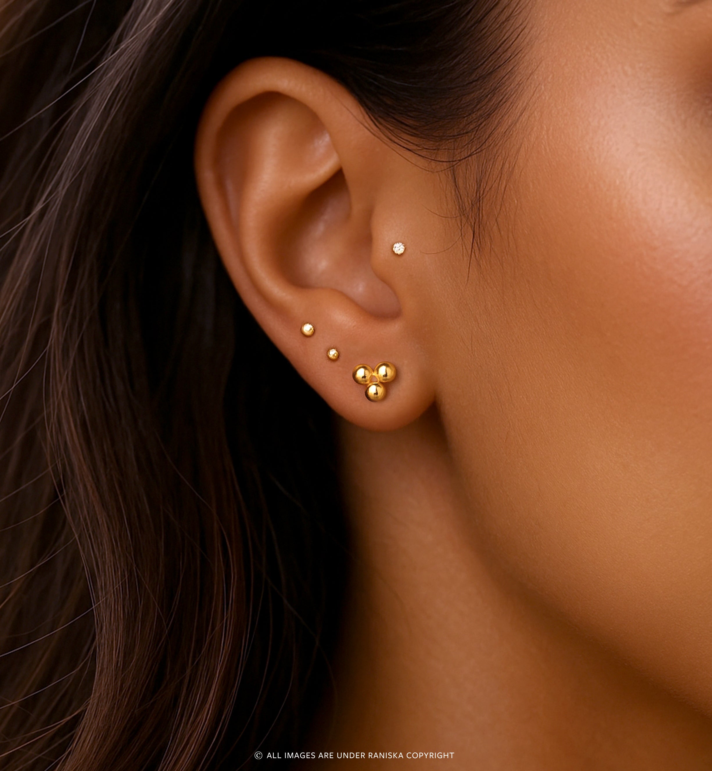 Portia Triple Sphere Stud Earrings